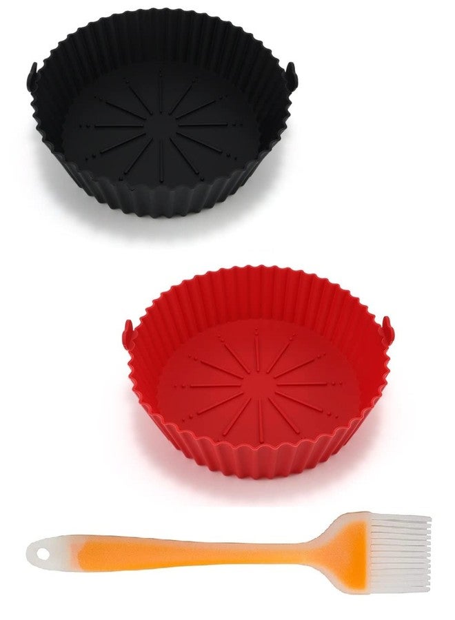 Trifecta Silicone Air Fryer Liner 2 Pcs Round 9 inch Baking Parchment Air Fryer Silicone Pot Bowl Baskets Replacement for Parchment Liner Paper 3 to 6 QT for Air Fryer Oven Accessories (Red & Black) - Image 1